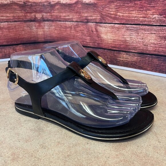 Guess Black & Gold T-Strap Sandals - Picture 1 of 10